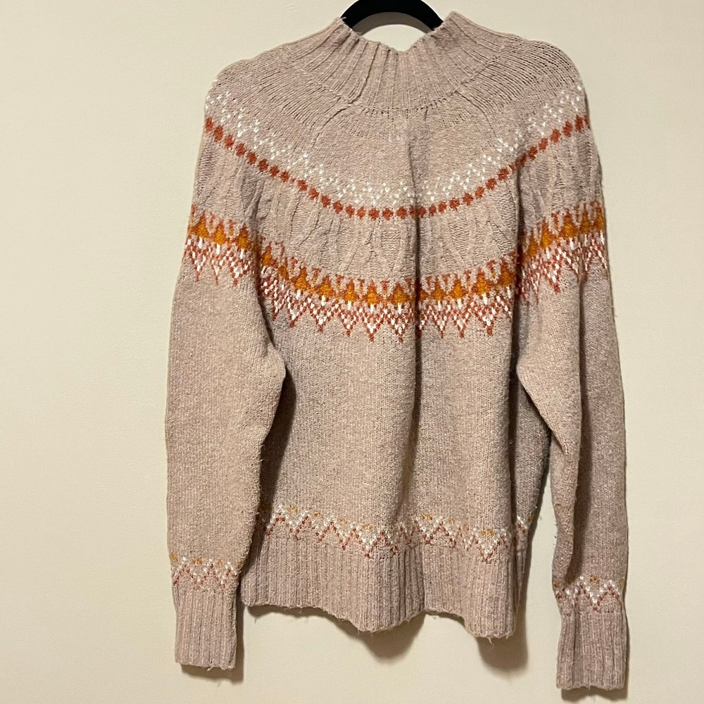 Atelier Nicole Miller XL Fair Isle Knit Mock Neck Sweater Boho Cozy Nordic